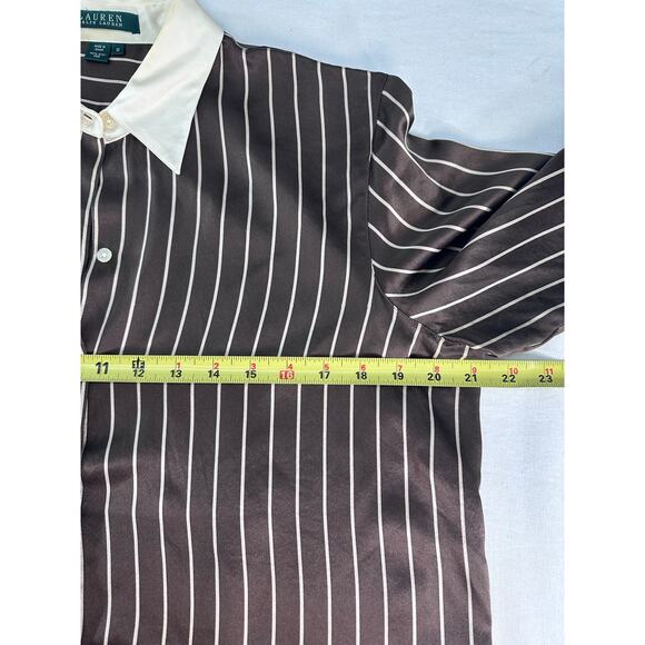 VTG Ralph Lauren Women's sz12 100% Silk Stripped Button Down Oxford Style Top - Picture 8 of 10